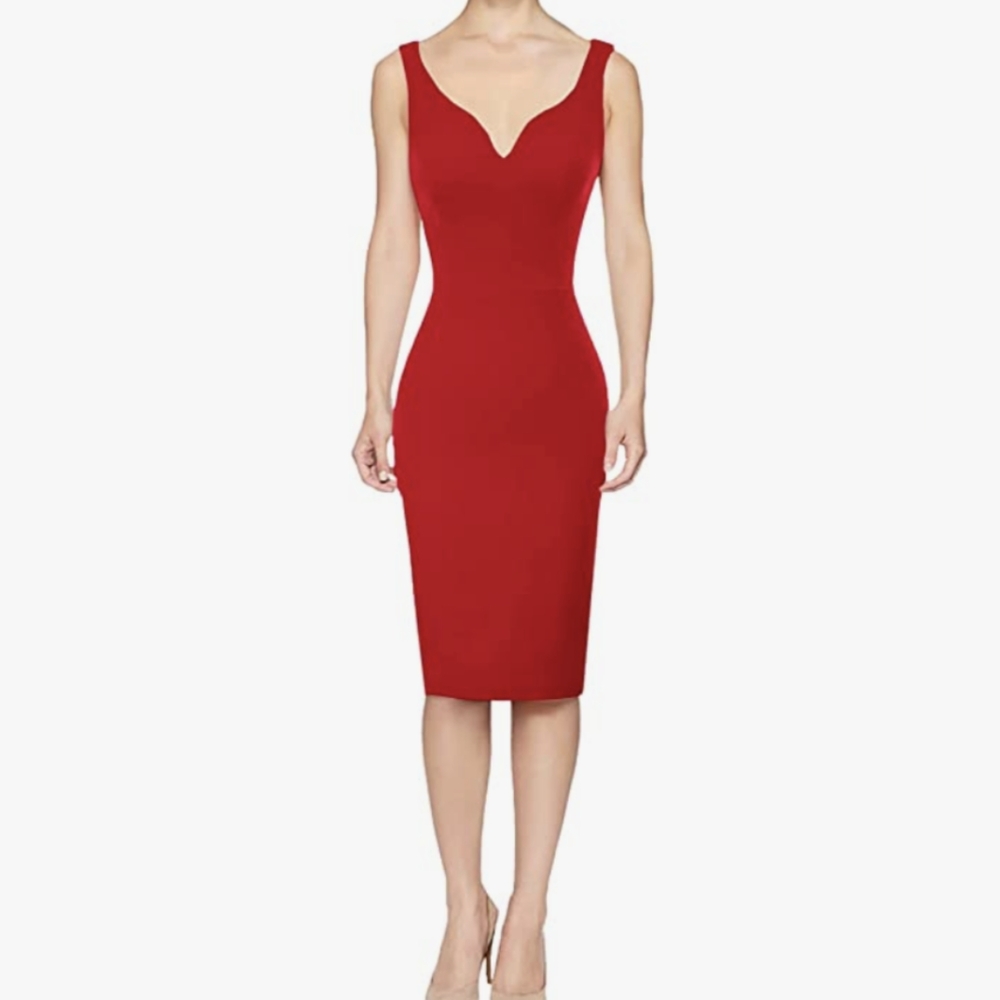 NWT GRACE KARIN Deep V-Neck Cocktail Pencil Dress Red / S